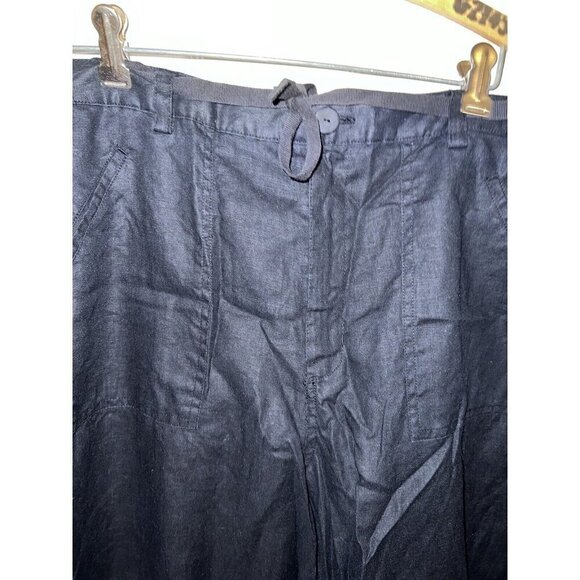 LINDEN HILL Womens Black Drawstring Pocket Crop Summer 100% Linen Pants Sz 16 - Picture 7 of 12